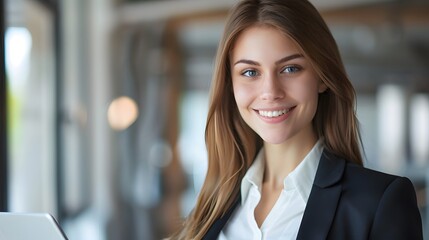 Obraz premium Confident and Happy Young Saleswoman: Ready to Make an Impact in Sales and Marketing