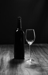 Red wine on a wooden table