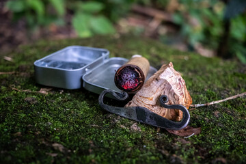 Survival gear flint and steel fire