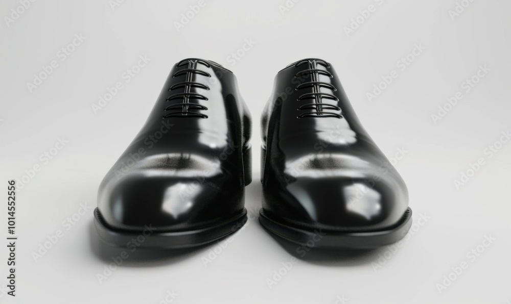 Wall mural pair of sleek black dress shoes, white background, 4k hyperrealistic photo