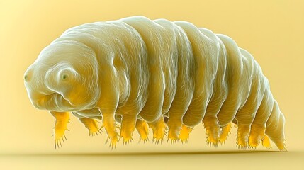 Naklejka premium Close-Up View of a Tardigrade on Pale Yellow Background