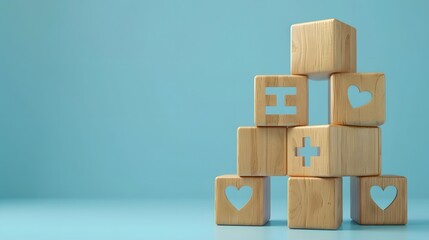 Obraz premium Medical and Healthcare Icons on Wooden Blocks: Visualizing Health Solutions