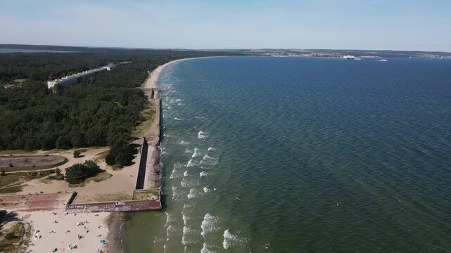 Aerial view across the KDF Prora Baltic white sand Beach 