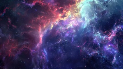 Fototapeta premium A vibrant cosmic scene showcasing colorful nebulae and stars, illustrating the beauty of the universe.