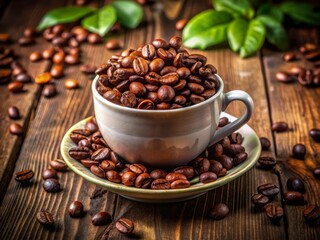 Fototapeta premium Experience the essence of fresh coffee beans in a cup, delivering an aromatic brewed delight that tantalizes coffee