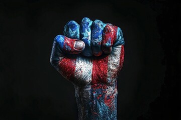 Patriotic fist in american flag colors symbolizes unity and strength, perfect for themes like freedom and national pride