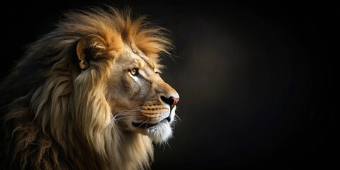 Fototapeta premium The Majestic King A Profile of a Lion in Darkness, Bathed in a Soft Golden Light