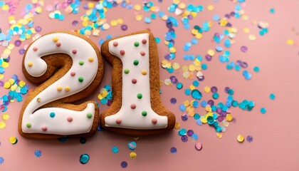 Decorated cookie, number 21, image for birthday or anniversary celebration