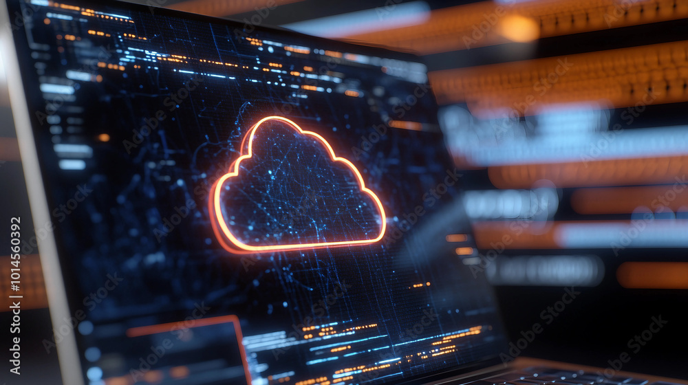 Poster cloud computing interface displaying data management and technology innovations