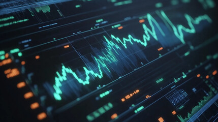 Obraz premium Digital Financial Market Analysis Displaying Stock Trends and Data Visualization Techniques