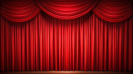 A Grand Unveiling of the Stage, with a Red Velvet Curtain and a Wooden Floor