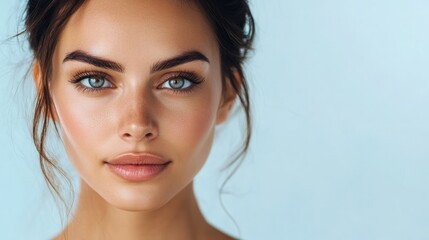 Naklejka premium Skin treatment, injectable, and Latina woman in studio with cosmetic volumizing filler for facial hydration routine. Aesthetics, injectables, and female person with facial enhancement injection for tr