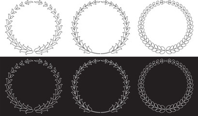 Laurel wreath silhouette vector collection. Roman wreath best movie nomination. Film festival award border. EPS 10