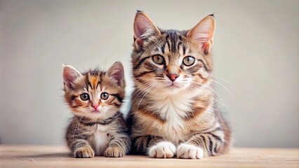 Obraz premium A young kitten looks up at its larger sibling with a curious expression, as if asking for guidance and protection.