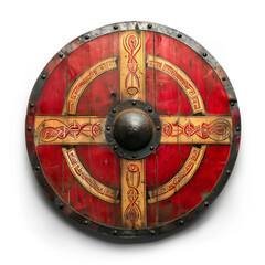 Naklejka premium Photo of a Viking shield, isolated on white background