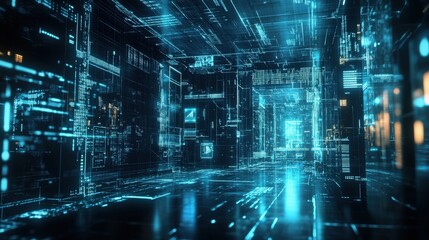 A futuristic surgeon manipulating a glowing holographic interface to perform a complex surgery, blending human skill with advanced technology 