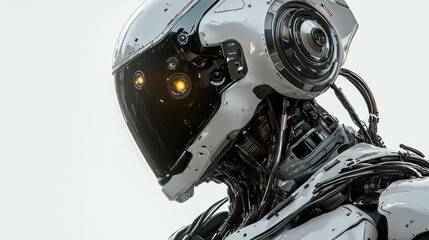 Fototapeta premium A close-up of a futuristic humanoid robot with a sleek design and glowing eyes.