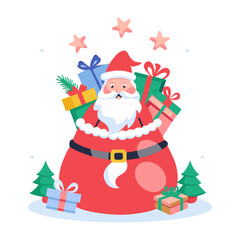 A flat style illustration of santa gifts 
