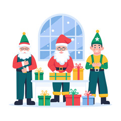 Character based flat illustration of santa helpers 