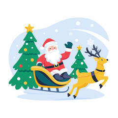 A flat illustration of santa sled ride 