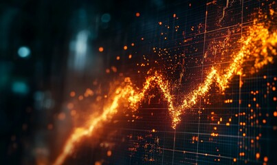 Fototapeta premium Orange light trail on digital grid.