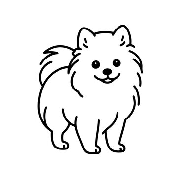 recommend clip art: こちらを見ている可愛いポメラニアンの子犬のシンプルな線画イラスト　透過背景の切り抜き
