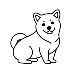 こちらを見ている可愛い柴犬の子犬のシンプルな線画イラスト　透過背景の切り抜き