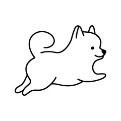 Obraz premium だらしないポーズでリラックスしている子犬のシンプルな線画イラスト 透過背景の切り抜き