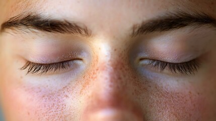 Obraz premium Close up of Freckled Face with Closed Eyes Beauty Skin Eyelashes Relaxation