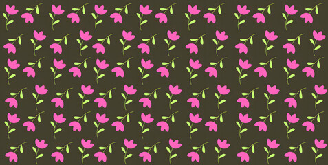 Seamless floral pattern with pink flowers and brown background
