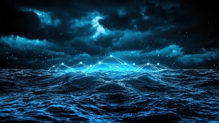 Fototapeta premium Glowing Waves of Energy in Oceanic Landscape