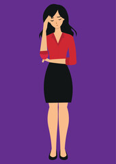 Business woman with her hand on her head worried, flat designer, clipart