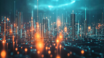 Fototapeta premium A Futuristic Cityscape with Neon Lights and Digital Lines