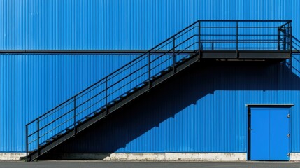 Large Blue Stairs Against a Minimalist Wall