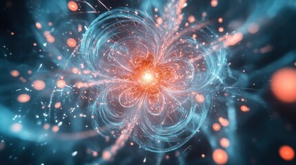 Abstract blue and orange swirling light with bokeh
