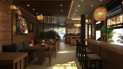 Modern Asian Restaurant Interior Design with Wooden Accents