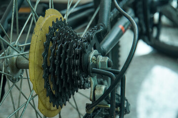 bicycle bike rear derailleur gear casette chain detail close up
