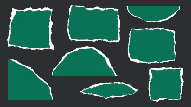 Green & White Ripped Paper Pieces with Torn Edges &ndash; Vector Design