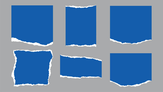 Blue & White Ripped Paper Pieces with Torn Edges &ndash; Vector Design