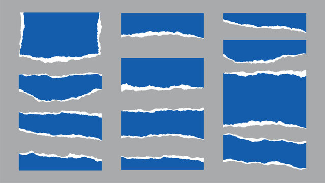 Blue & White Ripped Paper Pieces with Torn Edges &ndash; Vector Design
