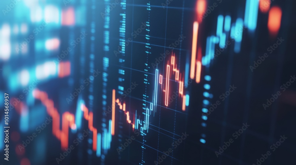 Aufkleber a background showing colorful financial data with upward and downward trends on a digital graph.