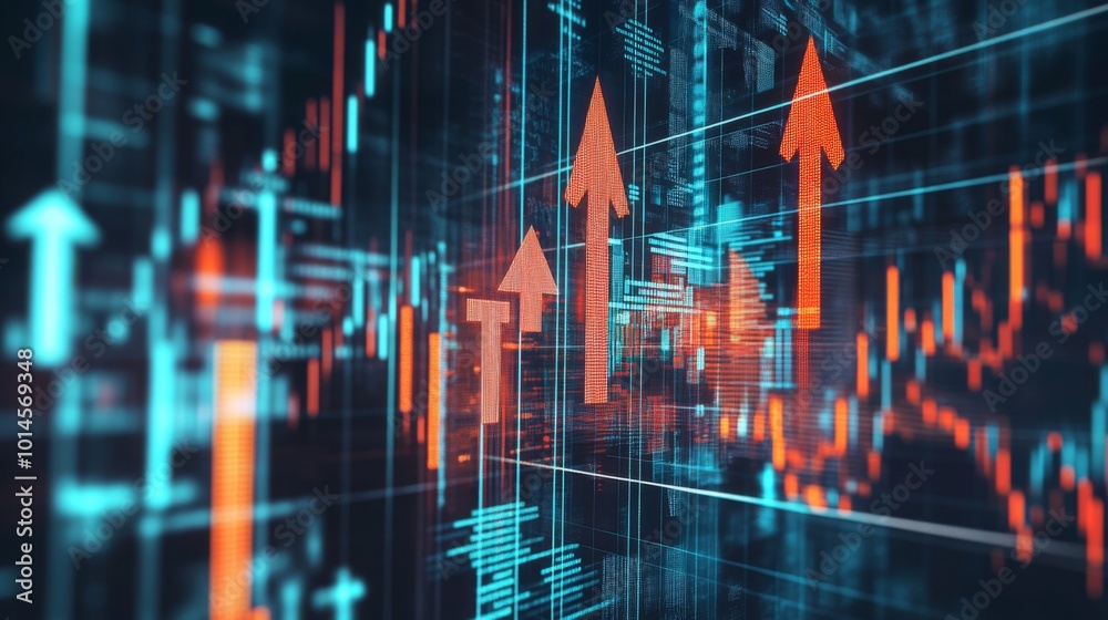 Leinwandbilder a digital representation of stock market trends with colorful arrows indicating upward movement amid
