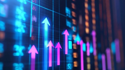 A vibrant digital graph displaying upward trends with colorful arrows, representing growth in data metrics or stock performance.