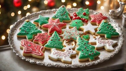 christmas gingerbread cookies and christmas tree