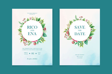 Hand drawn birthday invitation flyer template, Floral frame with space for text with watercolor orange flowers. Design for birthday cards, wedding invitations, business cards, flower shop flyers.