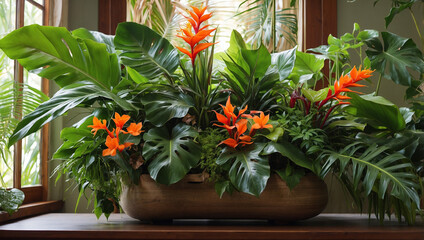 Lush Tropical Indoor Plant Arrangement