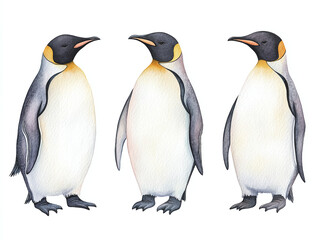 Fototapeta premium Three Emperor Penguins Watercolor Illustration