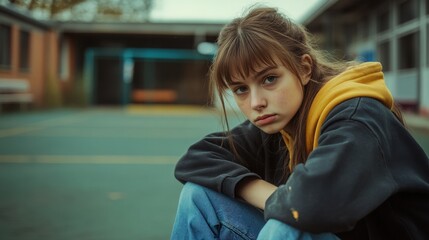 A sad girl intimidation moment on the elementary Age Bullying in Schoolyard
