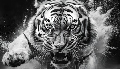 head of tiger, penciling grayscale detailed of a realistic view