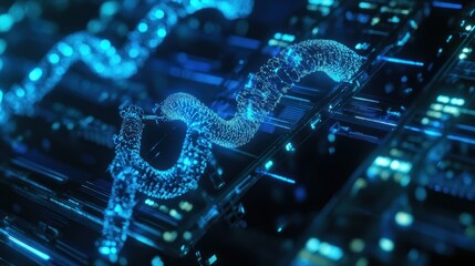 Abstract Digital Blue Helix on a Circuit Board